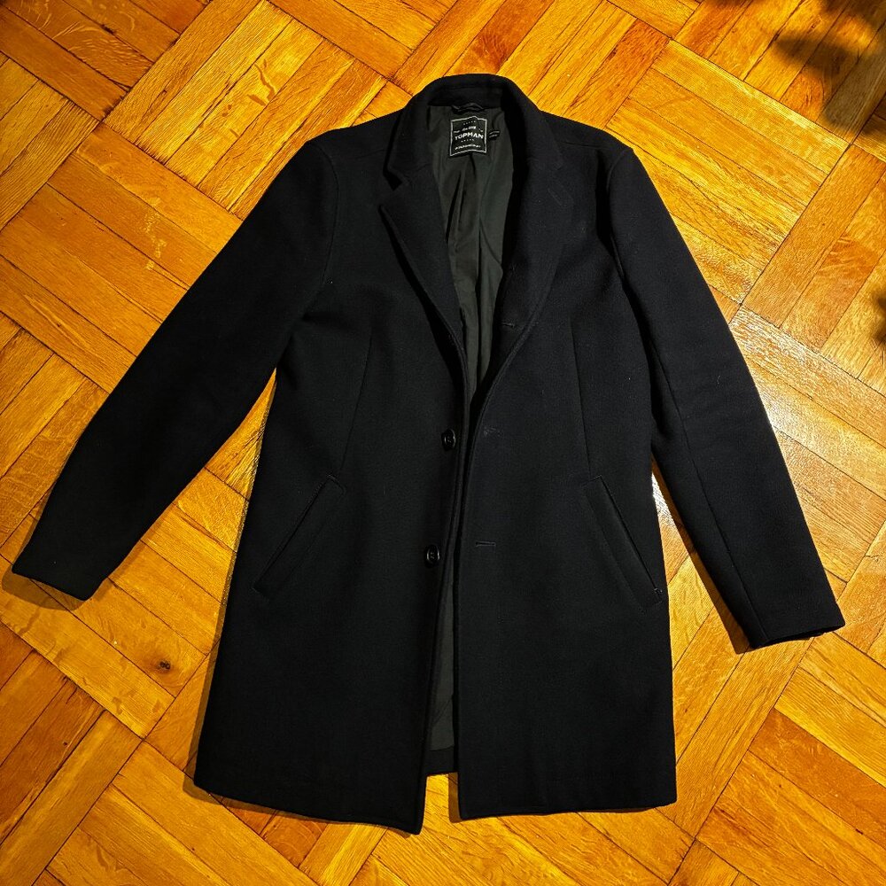 Topman Navy Overcoat - Size Small